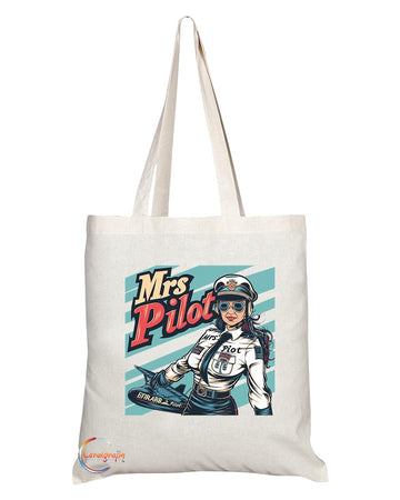 TB1842 Mrs Pilot Tote Bag - Gift for Female Pilots, Aviators, Flight Enthusiasts - Durable, Stylish, Eco-Friendly, Reusable, Spacious, and Lightweight