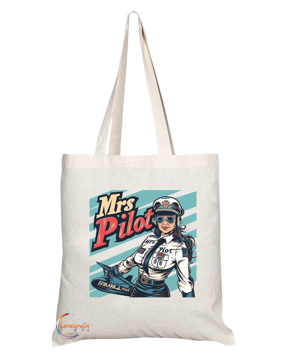 TB1842 Mrs Pilot Tote Bag - Gift for Female Pilots, Aviators, Flight Enthusiasts - Durable, Stylish, Eco-Friendly, Reusable, Spacious, and Lightweight