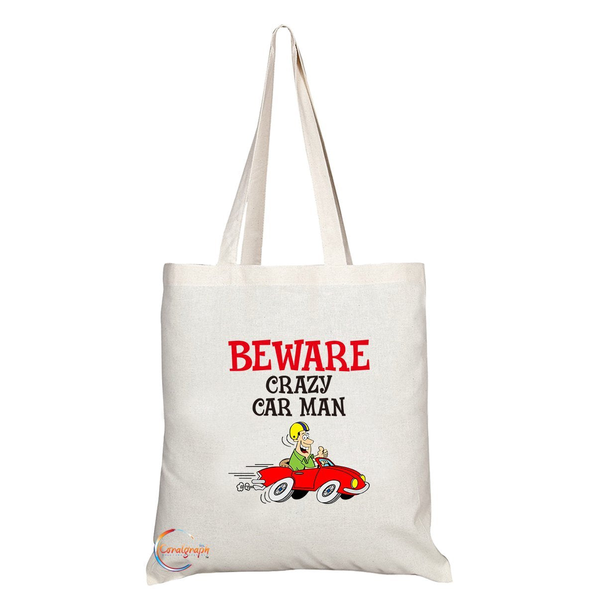 TB292 Beware Crazy Car Man Novelty Present Gift Printed Eco-Friendly Stylish Long Handled Tote Shoulder Bag
