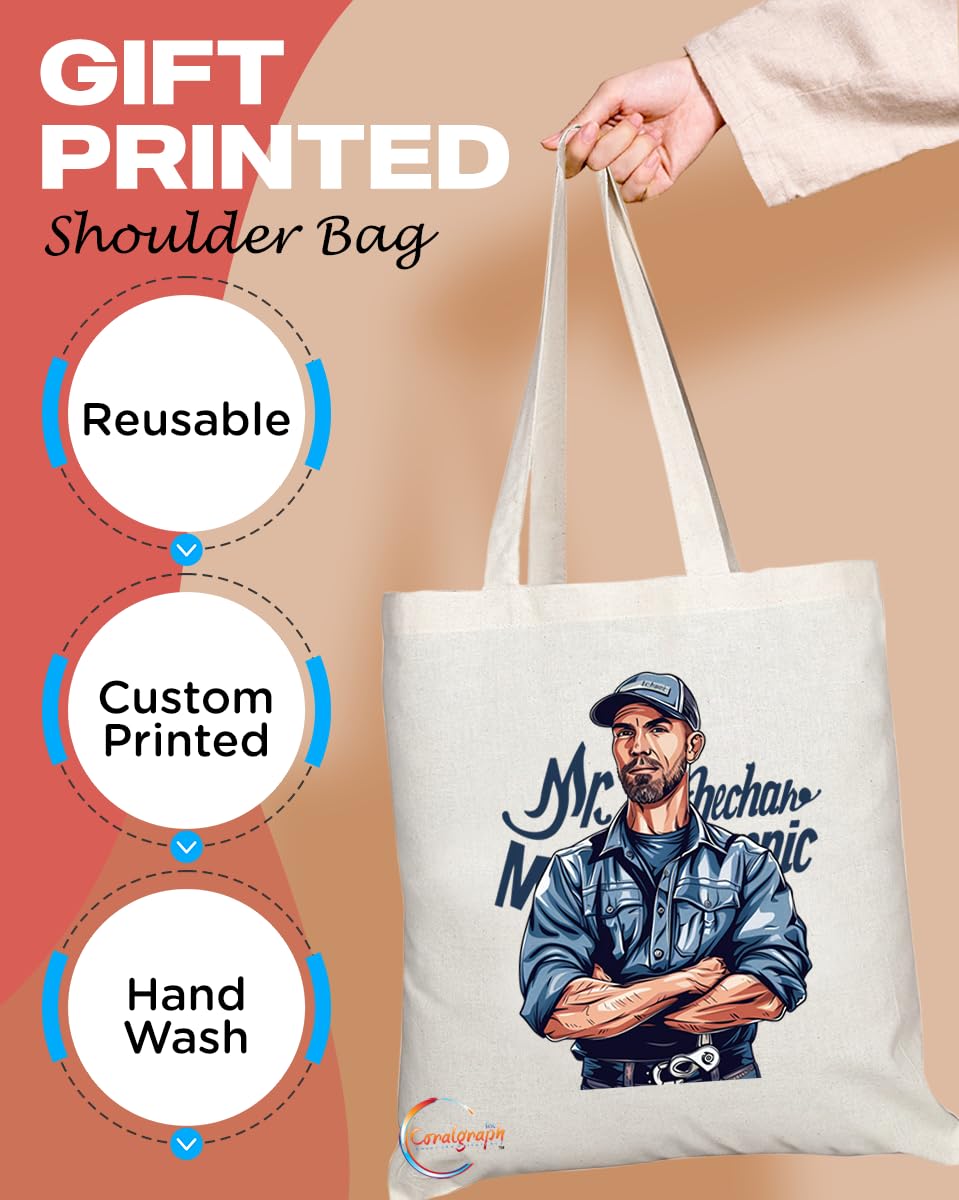 TB1746 Mr Mechanic Tote Bag - Great for Mechanics, Car Enthusiasts, Automotive Workers - Sustainable, Stylish, Long Handled, Durable and Reusable