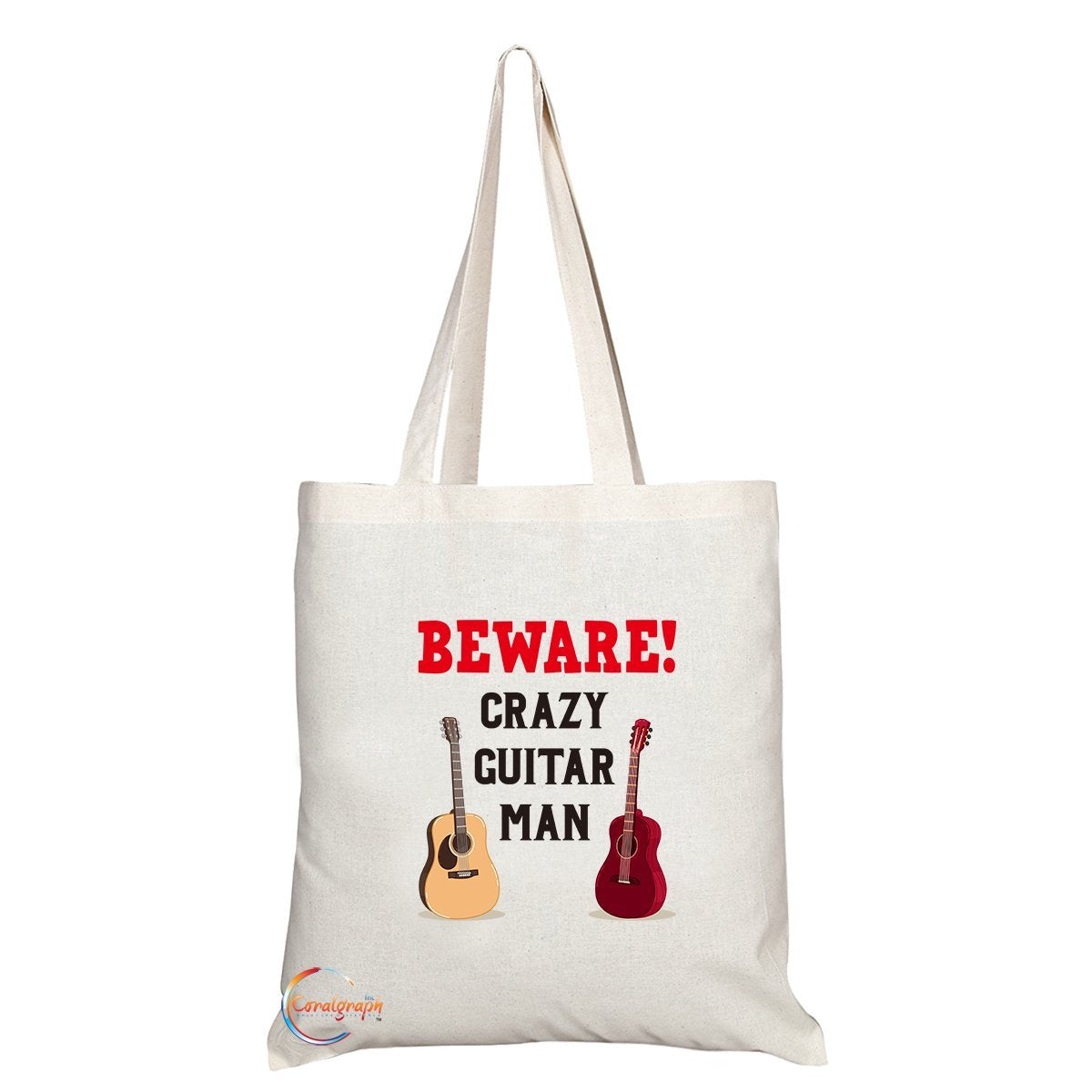 TB262 Beware Crazy Guitar Man Novelty Present Gift Printed Eco-Friendly Stylish Long Handled Tote Shoulder Bag