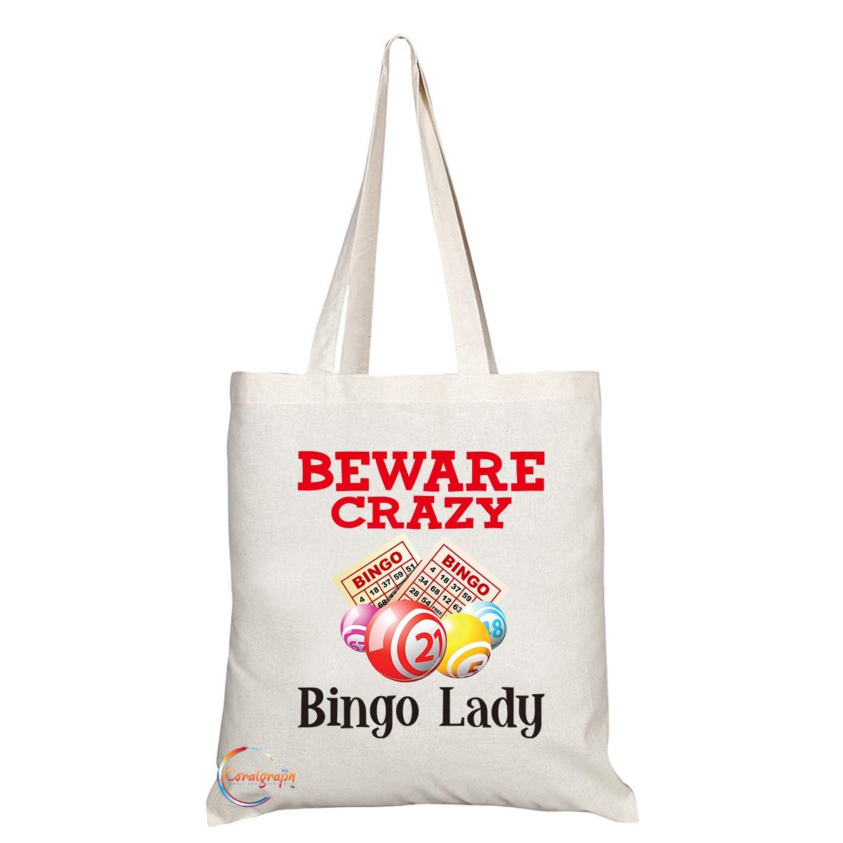 TB360 Beware Crazy Bingo Lady Novelty Present Gift Printed Eco-Friendly Stylish Long Handled Tote Shoulder Bag