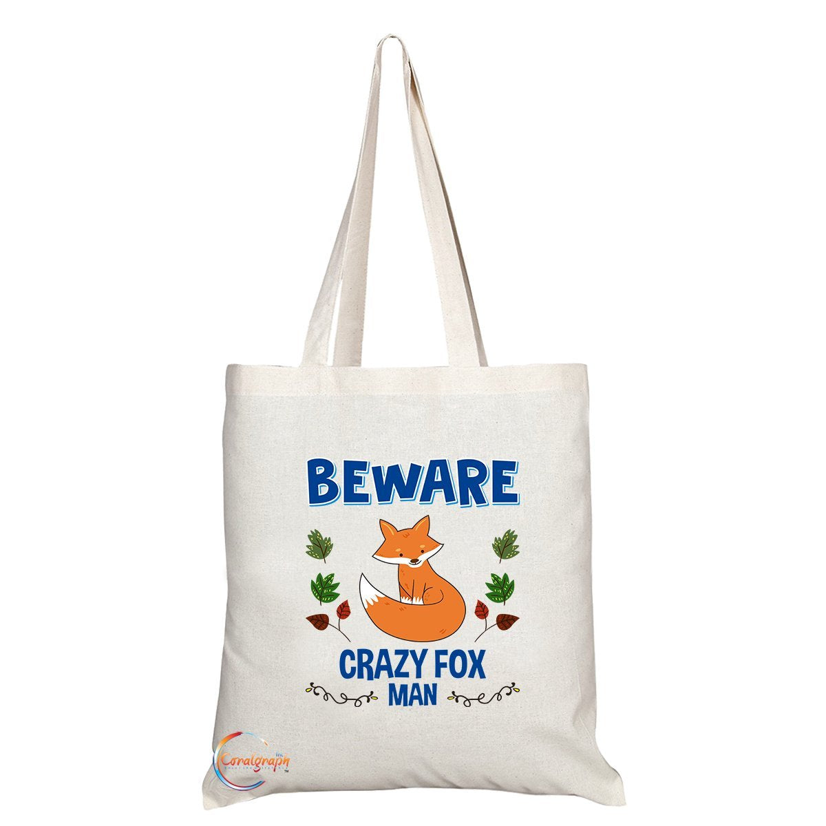 TB270 Beware Crazy Fox Man Novelty Present Gift Printed Eco-Friendly Stylish Long Handled Tote Shoulder Bag
