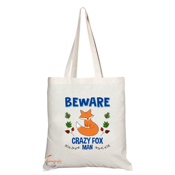TB270 Beware Crazy Fox Man Novelty Present Gift Printed Eco-Friendly Stylish Long Handled Tote Shoulder Bag