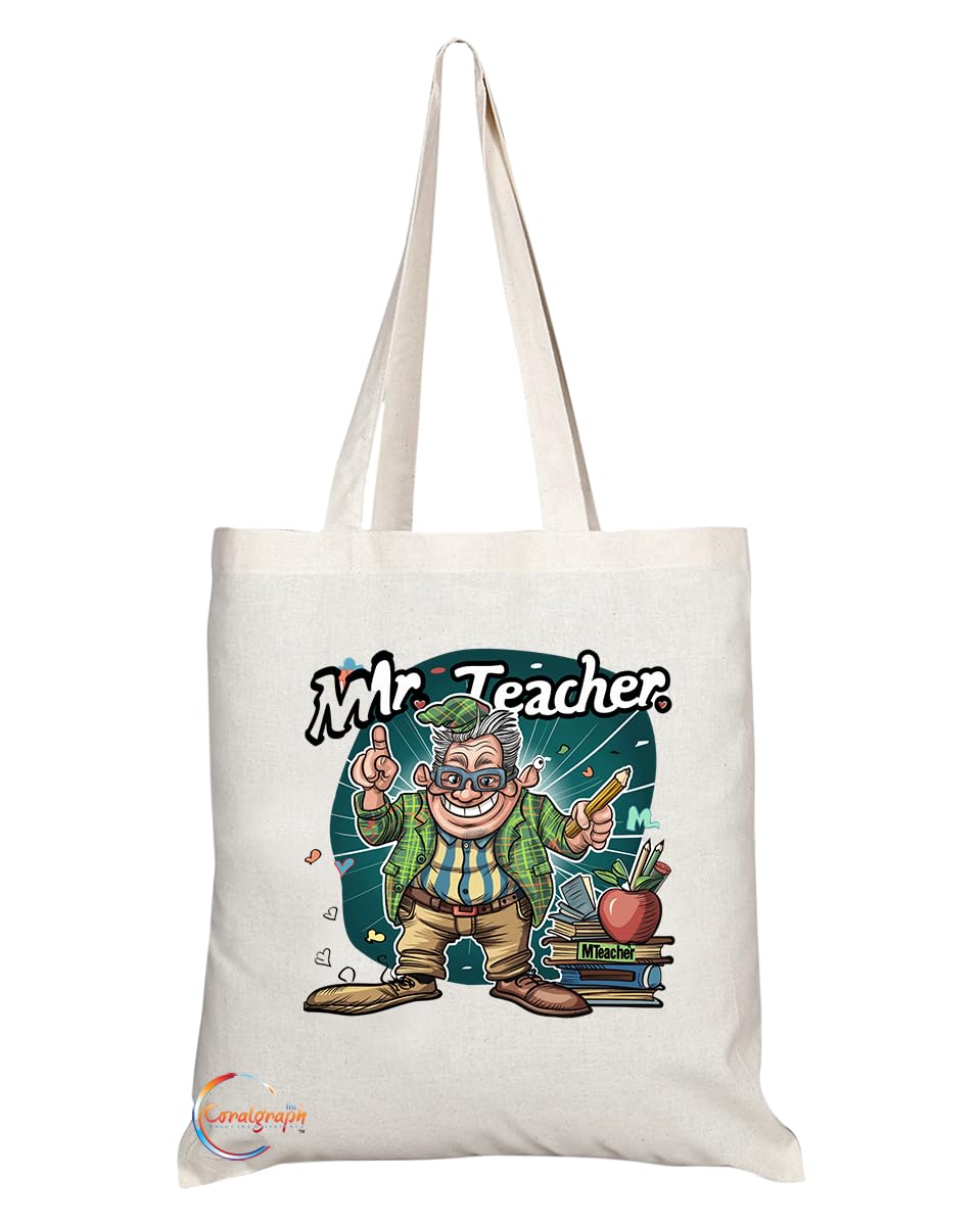 TB1813 Mr Teacher Tote Bag - Gift for Male Teachers, Educators, School Staff - Durable, Stylish, Eco-Friendly, Reusable, Spacious, and Lightweight