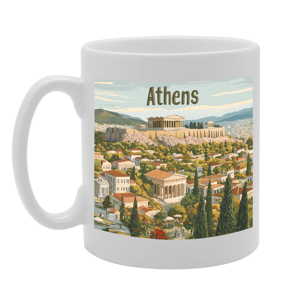 11Oz Dishwasher-Safe Ceramic  Featuring Popular Cities & Capitals From Europe And Around The World (Athens) - Funny Printed Coffee Mug - Great Gift Idea