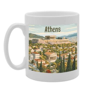 11Oz Dishwasher-Safe Ceramic  Featuring Popular Cities & Capitals From Europe And Around The World (Athens) - Funny Printed Coffee Mug - Great Gift Idea