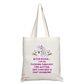 TB322 Bit*h Please I'm So F**king Fabulous Novelty Present Gift Printed Eco-Friendly Stylish Long Handled Tote Shoulder Bag