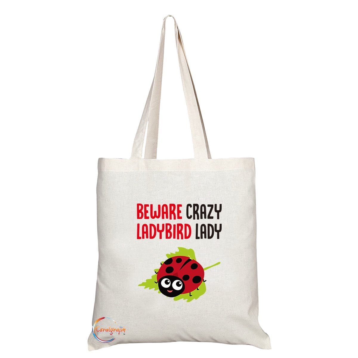 TB251 Beware Crazy Ladybird Lady Novelty Present Gift Printed Eco-Friendly Stylish Long Handled Tote Shoulder Bag