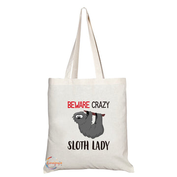 TB216 Beware Crazy Sloth Lady Novelty Present Gift Printed Eco-Friendly Stylish Long Handled Tote Shoulder Bag