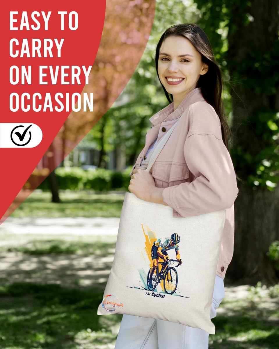 TB1710 Mr Cyclist Tote Bag - Great for Cyclists, Bike Enthusiasts, Sports Fans - Sustainable, Stylish, Long Handled, Durable and Reusable