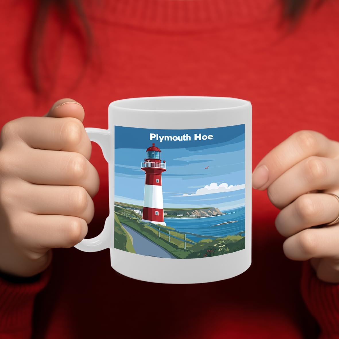 Printed Coffee Ceramic  Featuring Cities And Landmarks In United Kingdom (Plymouth Hoe) - Funny Printed Coffee Mug - Great Gift Idea