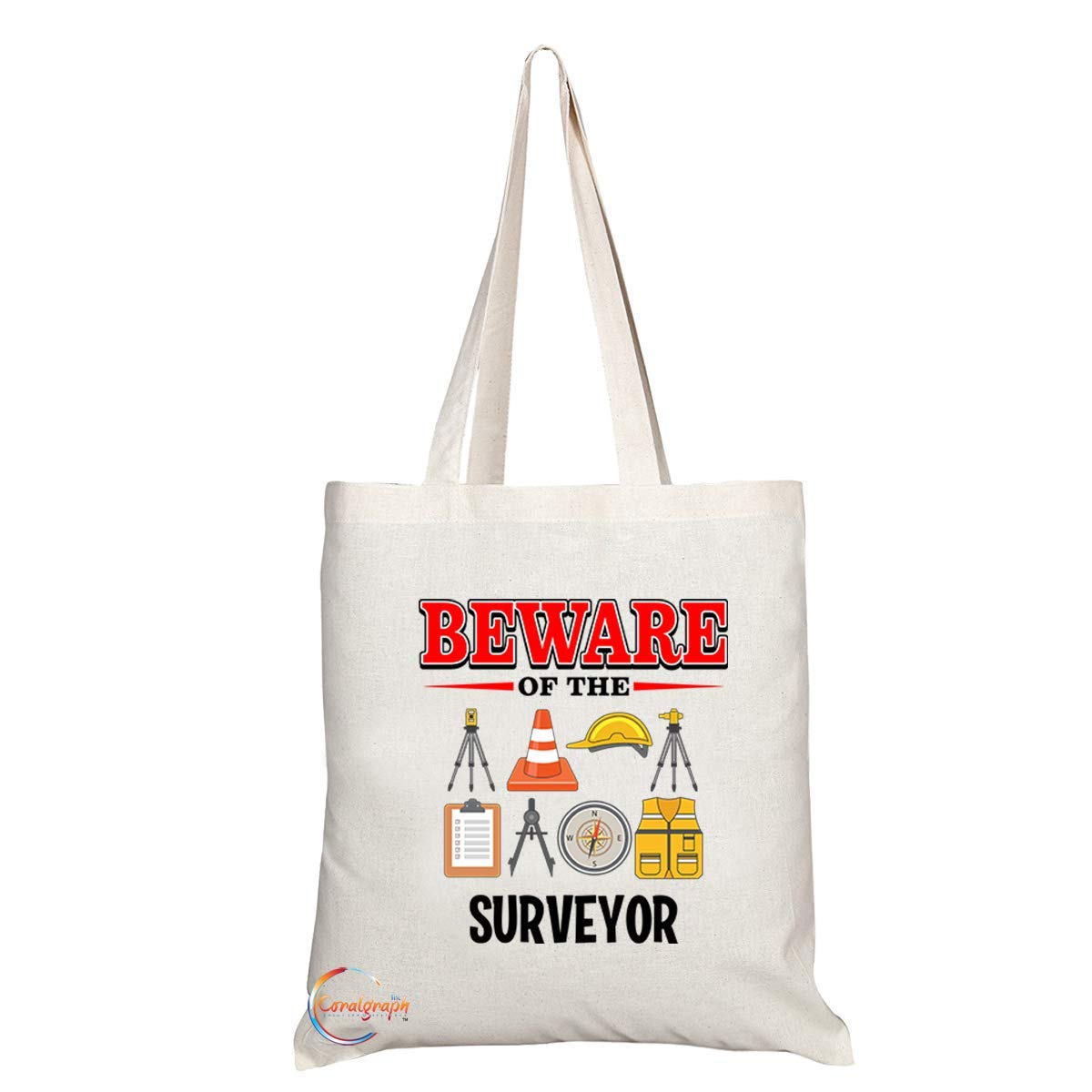 TB833 Beware of the Surveyor Novelty Present Gift Printed Eco-Friendly Stylish Long Handled Tote Shoulder Bag