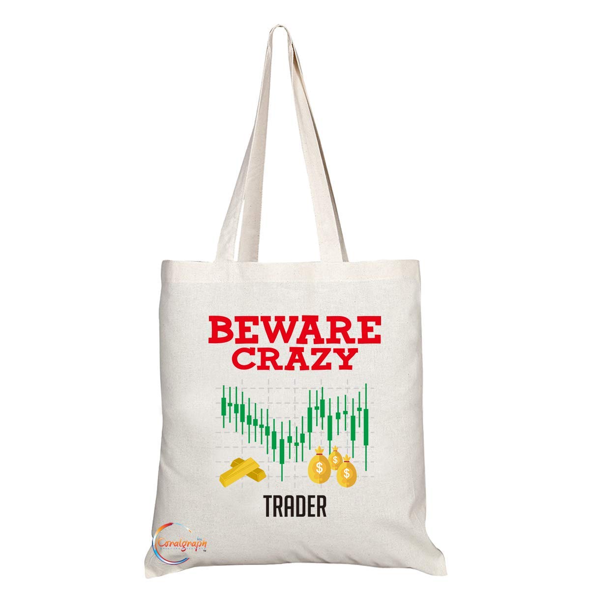 TB403 Beware Crazy Trader Novelty Present Gift Printed Eco-Friendly Stylish Long Handled Tote Shoulder Bag