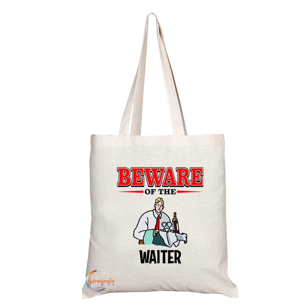 TB900 Beware of the Waiter Novelty Present Gift Printed Eco-Friendly Stylish Long Handled Tote Shoulder Bag