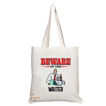 TB900 Beware of the Waiter Novelty Present Gift Printed Eco-Friendly Stylish Long Handled Tote Shoulder Bag