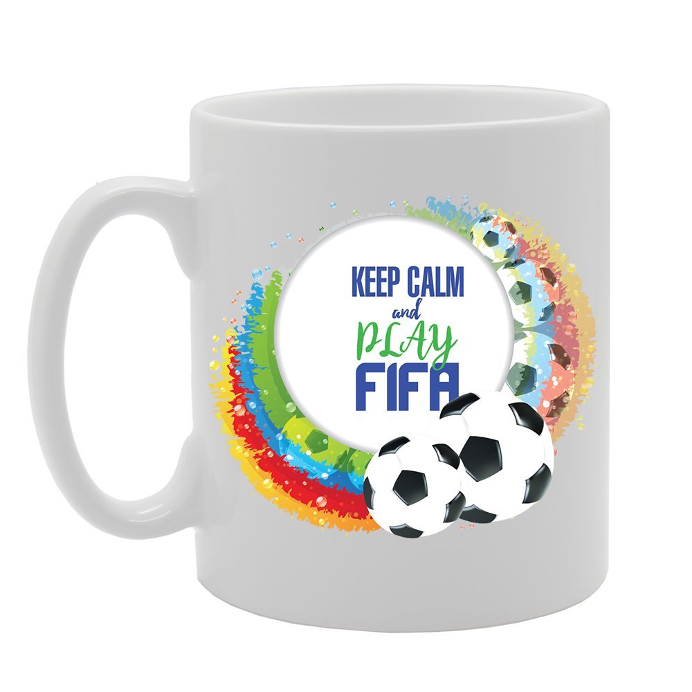 Geeky - Keep Calm And Play Fifa   Printed Tea Coffee Ceramic  Mg3863 - Funny Printed Coffee Mug - Great Gift Idea