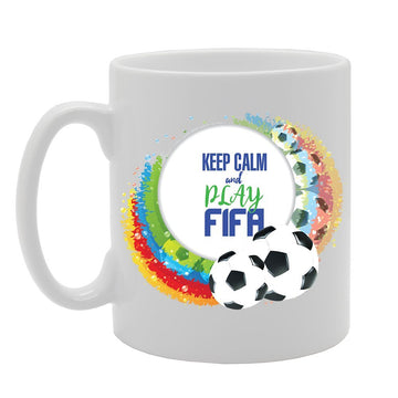 Geeky - Keep Calm And Play Fifa   Printed Tea Coffee Ceramic  Mg3863 - Funny Printed Coffee Mug - Great Gift Idea