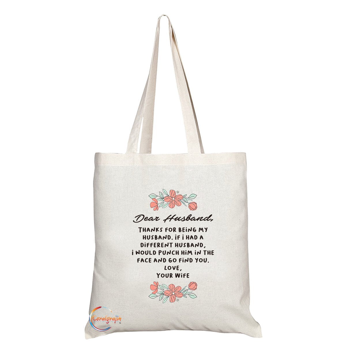 TB281 Dear Husband, Thanks For Being My Husband Novelty Present Gift Printed Eco-Friendly Stylish Long Handled Tote Shoulder Bag