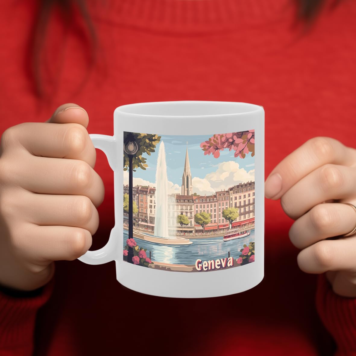11Oz Dishwasher-Safe Ceramic  Featuring Popular Cities & Capitals From Europe And Around The World (Geneva) - Funny Printed Coffee Mug - Great Gift Idea