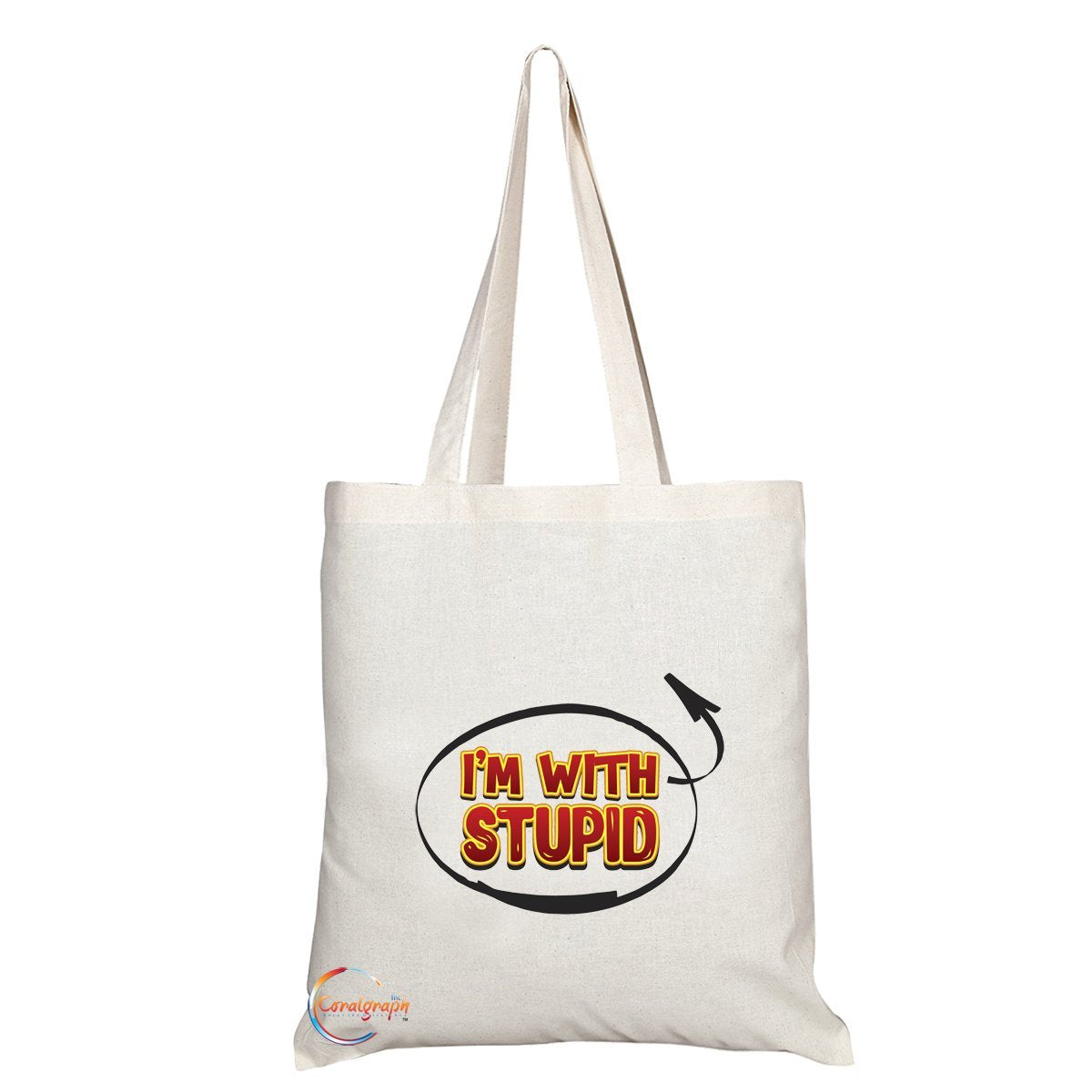 TB193 I'M WITH STUPID Novelty Present Gift Printed Eco-Friendly Stylish Long Handled Tote Shoulder Bag