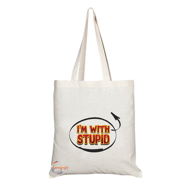 TB193 I'M WITH STUPID Novelty Present Gift Printed Eco-Friendly Stylish Long Handled Tote Shoulder Bag