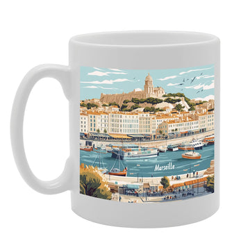 11Oz Dishwasher-Safe Ceramic  Featuring Popular Cities & Capitals From Europe And Around The World (Marseille) - Funny Printed Coffee Mug - Great Gift Idea