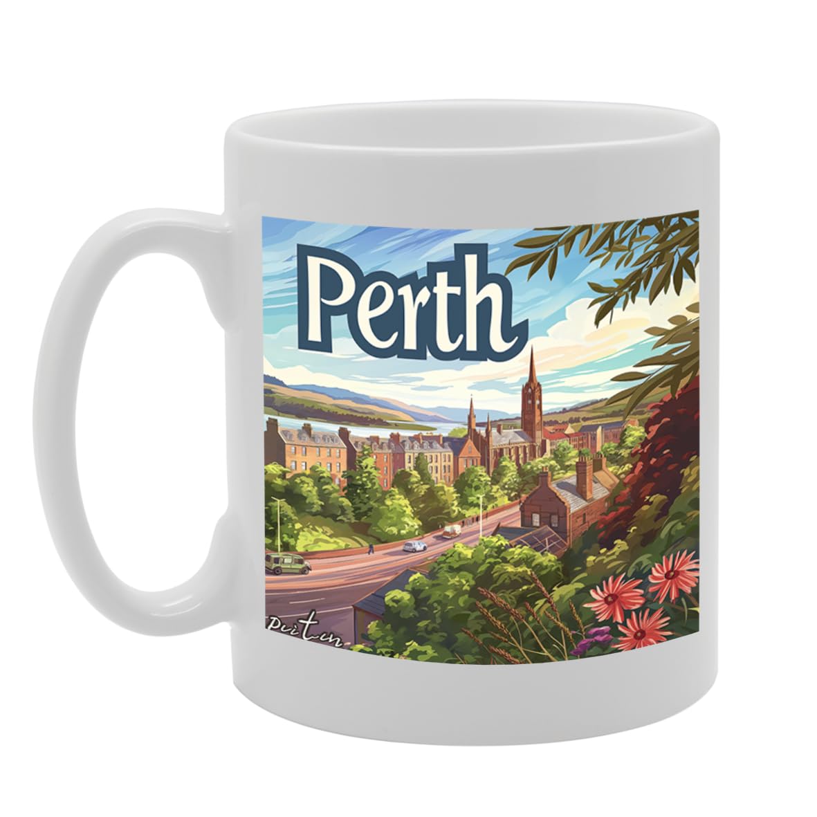 Printed Coffee Ceramic  Featuring Cities And Landmarks In United Kingdom (Perth) - Funny Printed Coffee Mug - Great Gift Idea