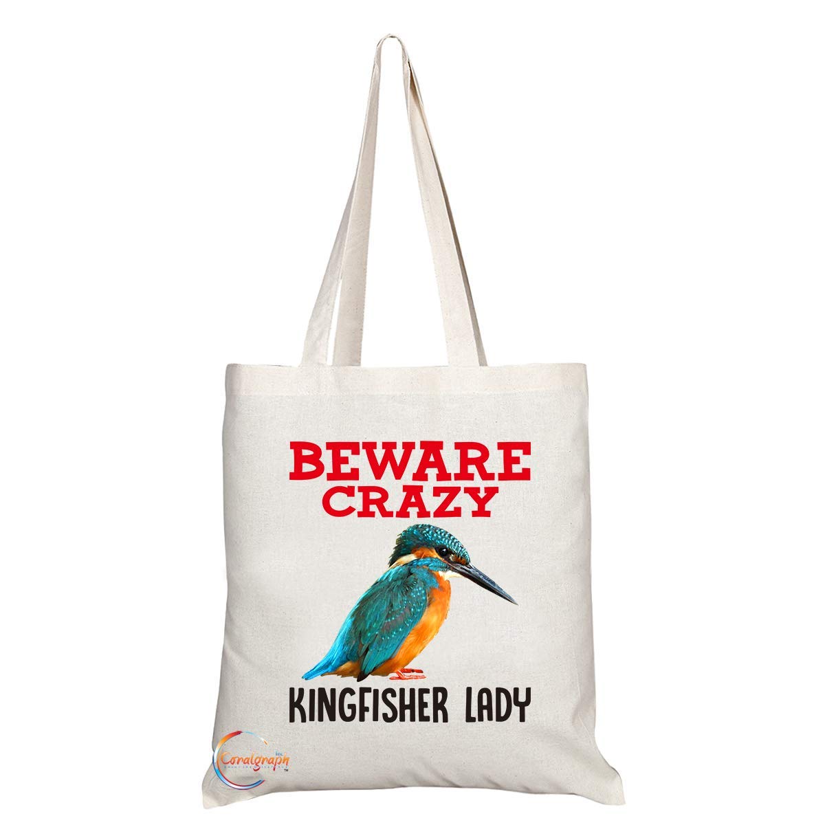 TB370 Beware Crazy Kingfisher Lady Novelty Present Gift Printed Eco-Friendly Stylish Long Handled Tote Shoulder Bag