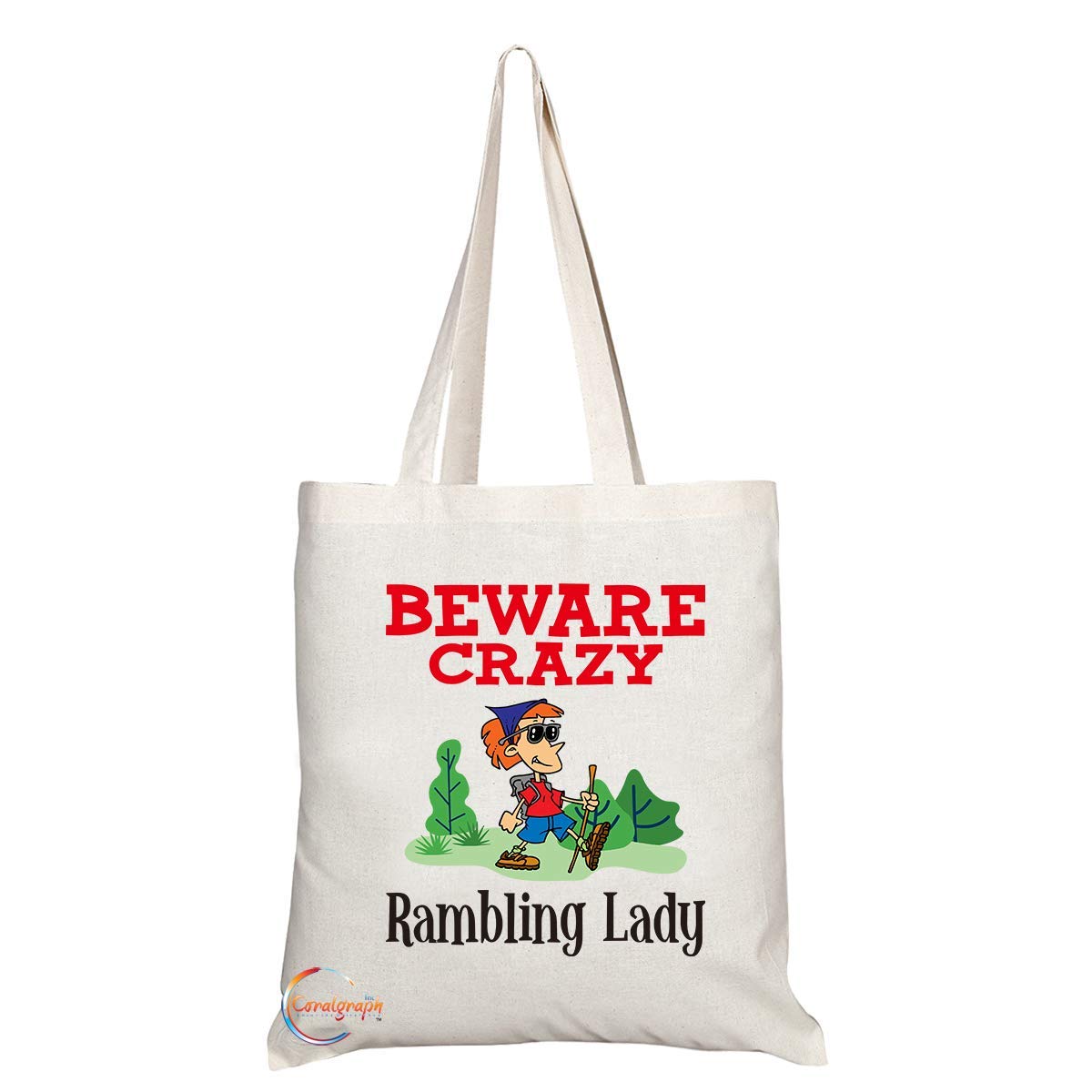 TB351 Beware Crazy Rambling Lady Novelty Present Gift Printed Eco-Friendly Stylish Long Handled Tote Shoulder Bag