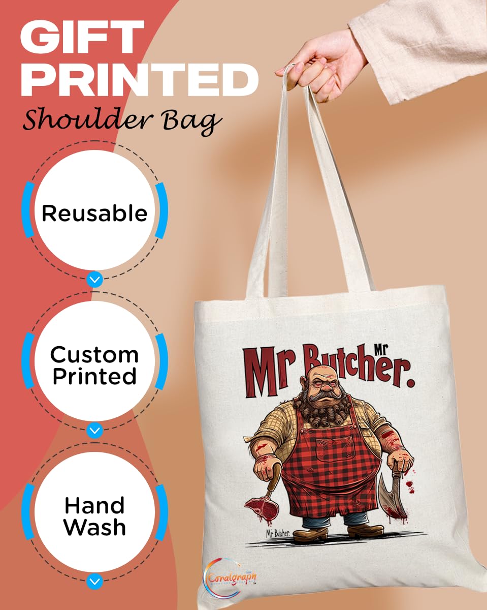 TB1794 Mr Butcher Tote Bag - Great for Butchers, Meat Enthusiasts, Culinary Professionals - Sustainable, Stylish, Long Handled, Durable and Reusable