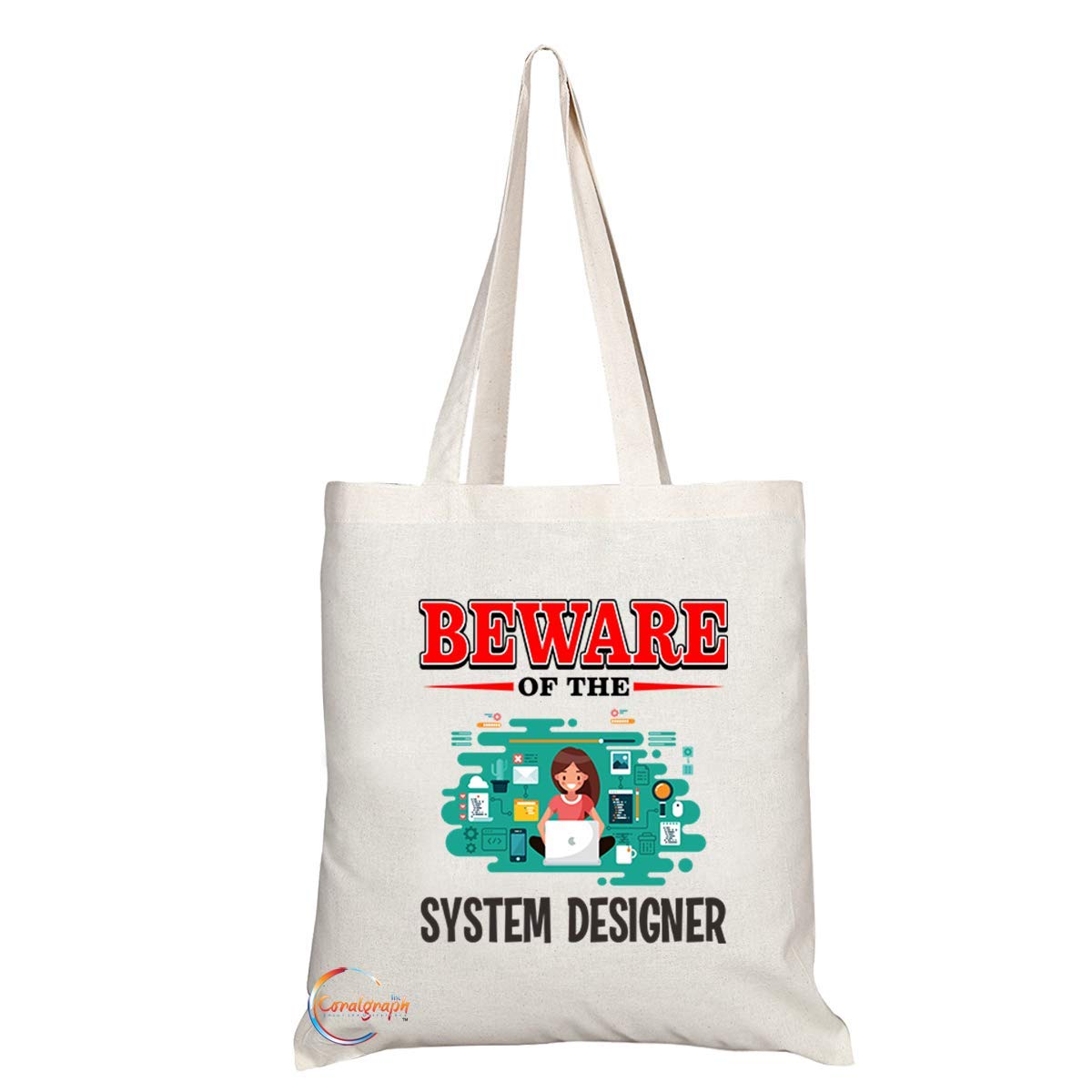 TB850 Beware of the System Designer Novelty Present Gift Printed Eco-Friendly Stylish Long Handled Tote Shoulder Bag