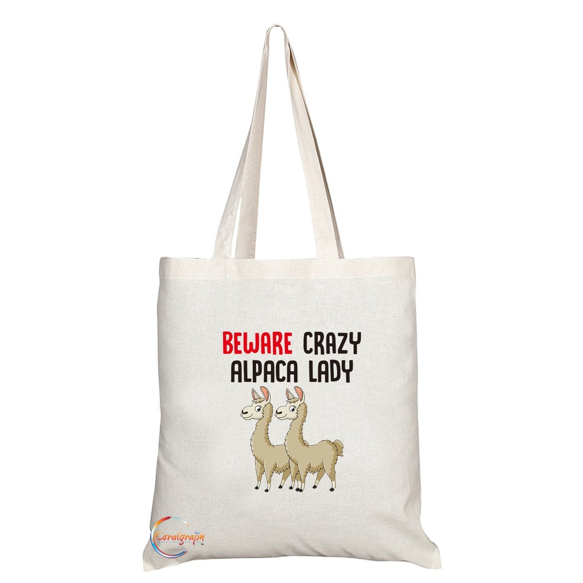 TB300 Beware Crazy Alpaca Lady Novelty Present Gift Printed Eco-Friendly Stylish Long Handled Tote Shoulder Bag