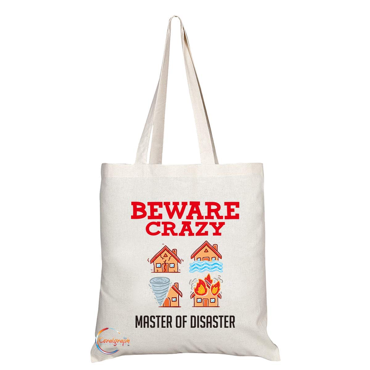 TB419 Beware Crazy Master Of Disaster Novelty Present Gift Printed Eco-Friendly Stylish Long Handled Tote Shoulder Bag