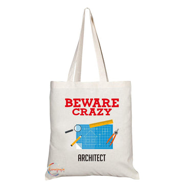 TB339 Beware Crazy Architect Novelty Present Gift Printed Eco-Friendly Stylish Long Handled Tote Shoulder Bag
