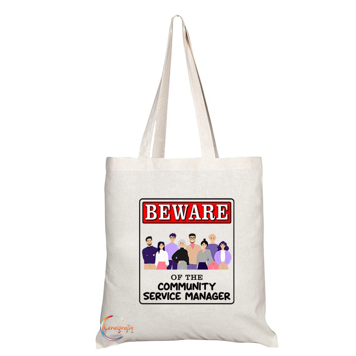TB926 Beware of the Community Service Manager Novelty Present Gift Printed Eco-Friendly Stylish Long Handled Tote Shoulder Bag