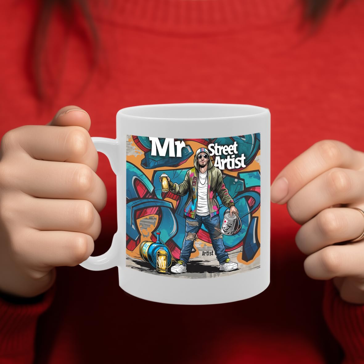 Street Artist Souvenir  – Depicting Iconic Street Artists In Action – Memory Keepsake For Art Enthusiasts – Street Artist Memorabilia Mg6250 - Funny Printed Coffee Mug - Great Gift Idea