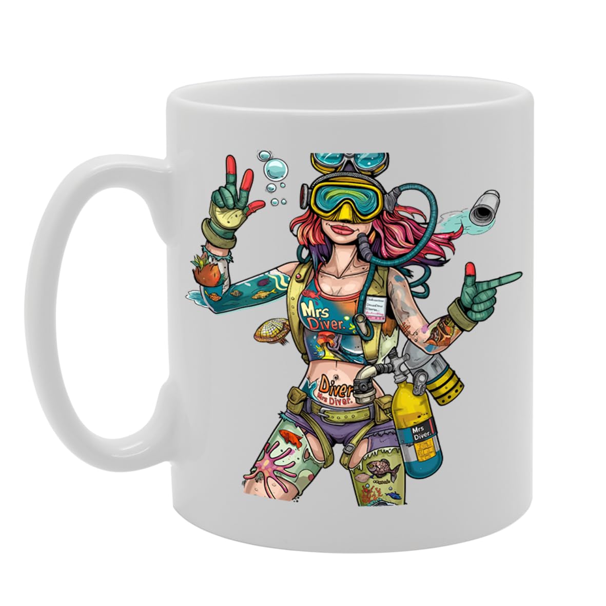 Mrs Diver  - For Female Divers, Scuba Enthusiasts, Underwater Explorers, Durable Ceramic, Dishwasher Safe, Premium Print Mg6091 - Funny Printed Coffee Mug - Great Gift Idea