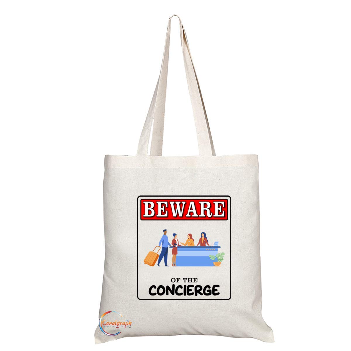 TB931 Beware of the Concierge Novelty Present Gift Printed Eco-Friendly Stylish Long Handled Tote Shoulder Bag