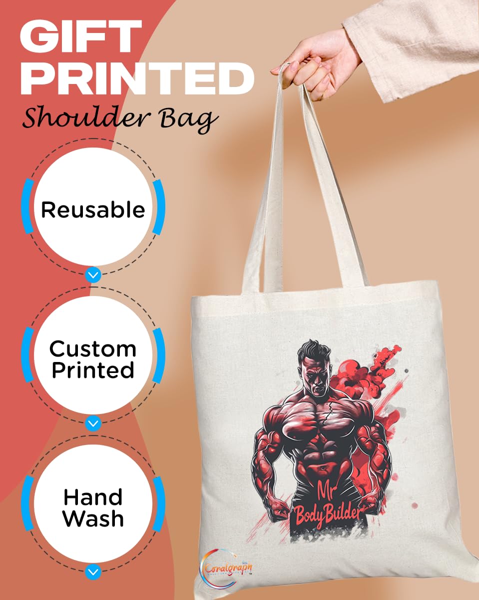 TB1730 Mr Body Builder Tote Bag - Great for Bodybuilders, Fitness Enthusiasts, Gym Goers - Sustainable, Stylish, Long Handled, Durable and Reusable