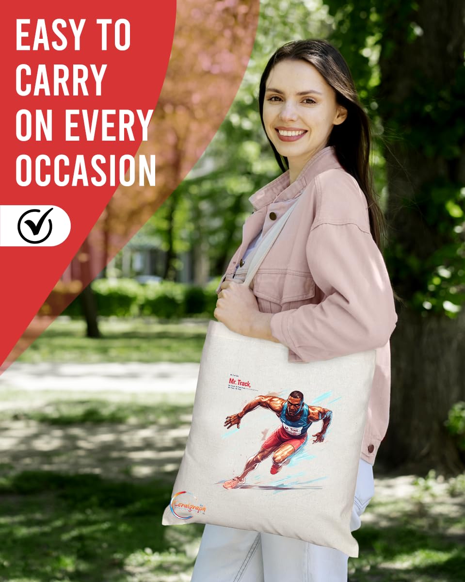 Natural Reusable Shopping Souvenir Tote Bag Featuring Popular Sports Designs from Around the World (Track)