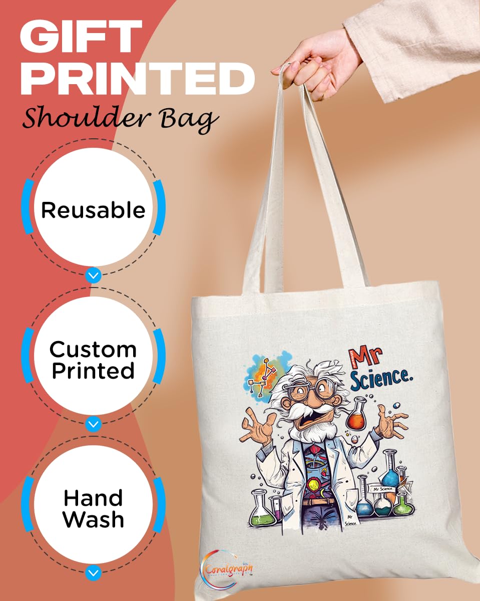 TB1819 Mr Science Tote Bag - Gift for Scientists, Science Teachers, Research Enthusiasts - Durable, Stylish, Eco-Friendly, Reusable, Spacious, and Lightweight