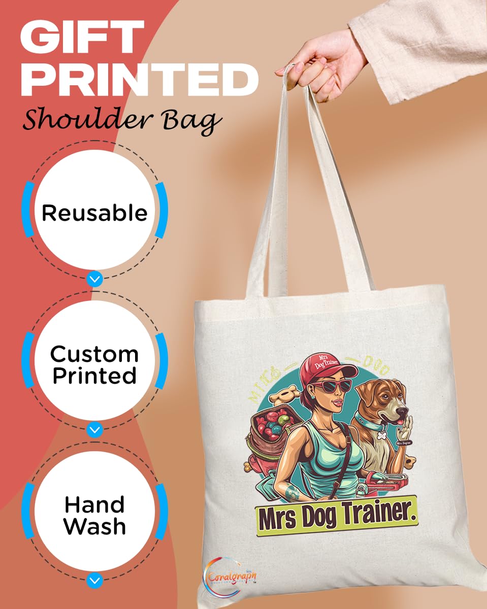 TB1880 Mrs Dog Trainer Tote Bag - Great Gift for Female Dog Trainers, Pet Lovers, Canine Enthusiasts - Durable, Stylish, Eco-Friendly, Reusable, Spacious, and Lightweight