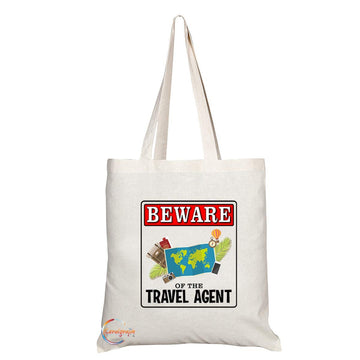 TB961 Beware of the Travel Agent Novelty Present Gift Printed Eco-Friendly Stylish Long Handled Tote Shoulder Bag
