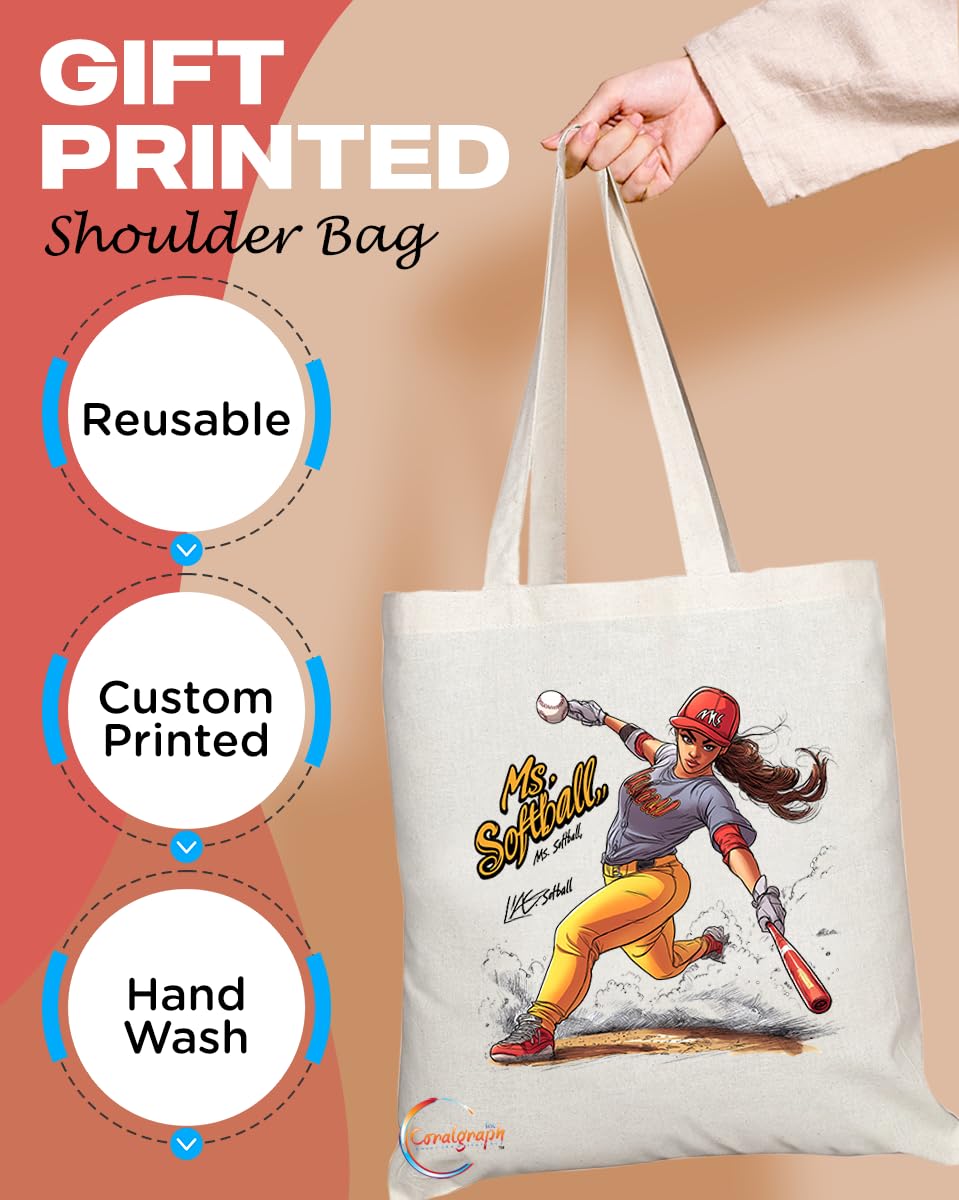Natural Reusable Shopping Souvenir Tote Bag Featuring Popular Sports Designs from Around the World (Softball)