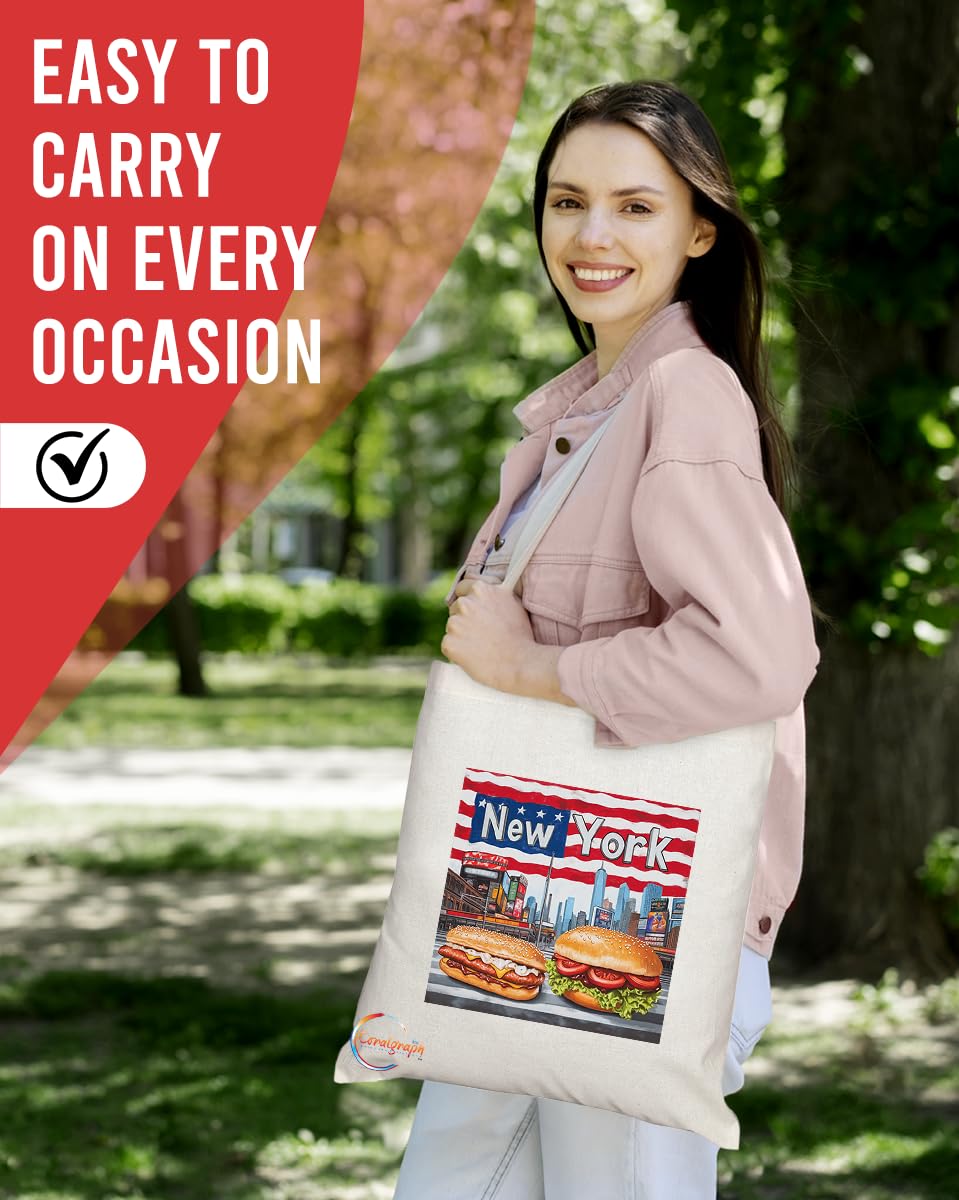 TB2036 - Natural Reusable Shopping Souvenir Tote Bag Featuring New York (Design 3)