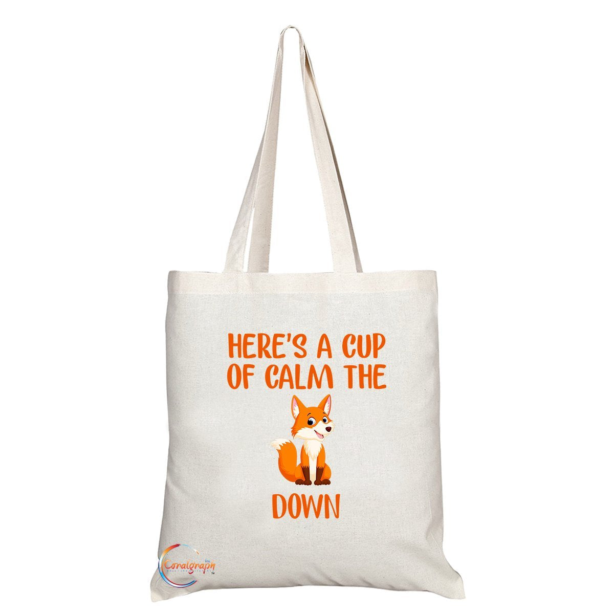 TB325 Here's A Cup of Calm The F**k Down Novelty Present Gift Printed Eco-Friendly Stylish Long Handled Tote Shoulder Bag
