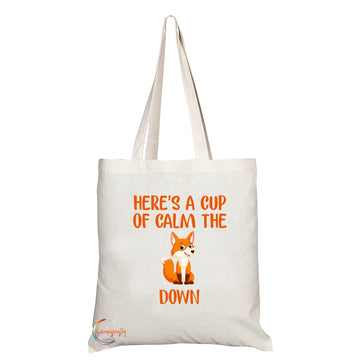 TB325 Here's A Cup of Calm The F**k Down Novelty Present Gift Printed Eco-Friendly Stylish Long Handled Tote Shoulder Bag