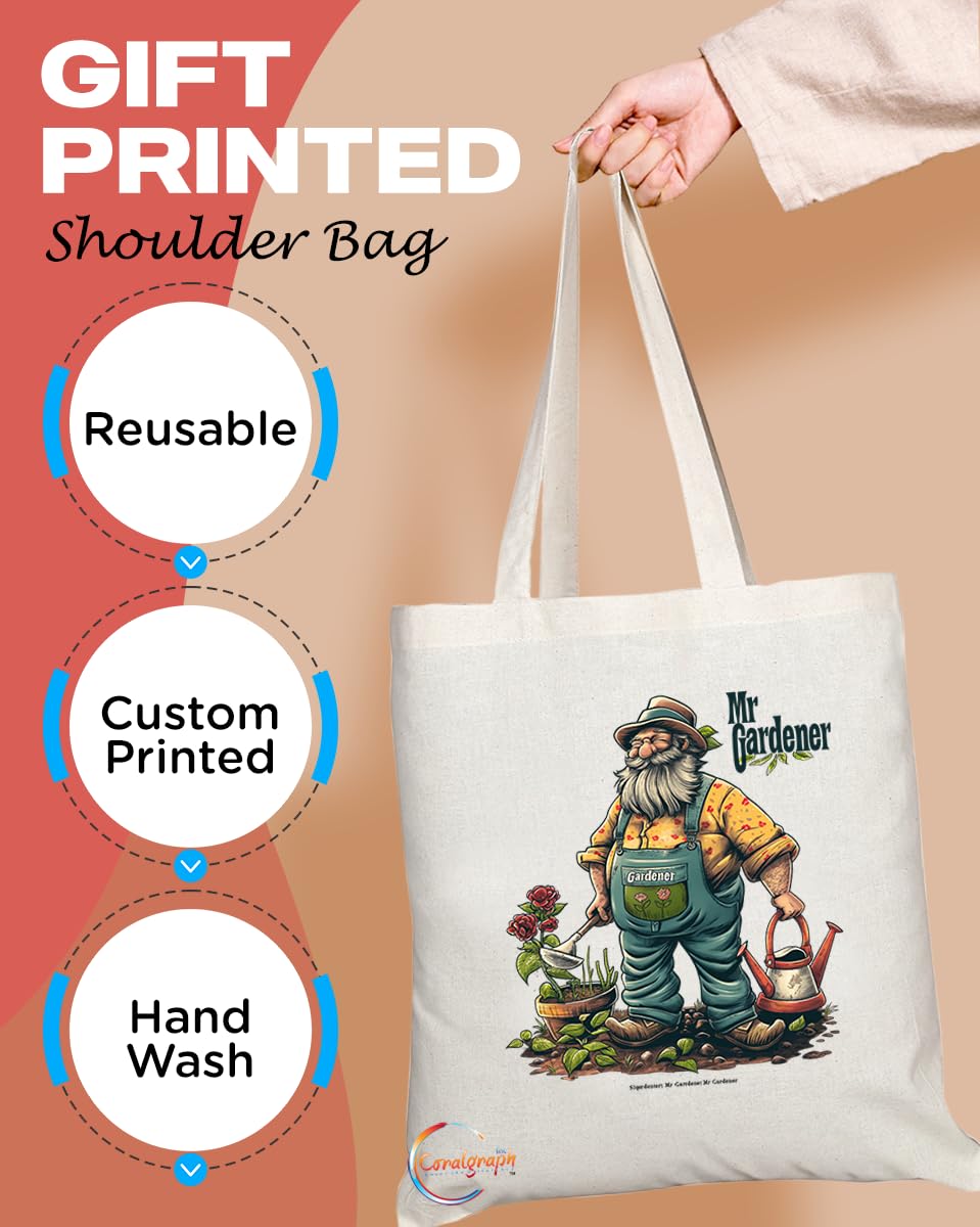 TB1835 Mr Gardener Tote Bag - Great Gift for Male Gardeners, Plant Lovers, Horticulturists - Durable, Stylish, Eco-Friendly, Reusable, Spacious, and Lightweight