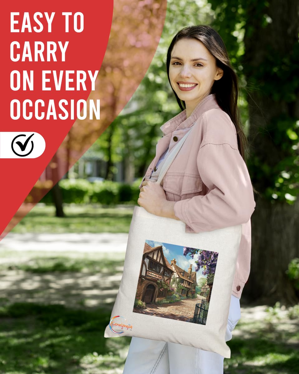 Natural Reusable Shopping Souvenir Tote Bag Featuring Cities and Landmarks in United Kingdom (Stratford Upon Avon)